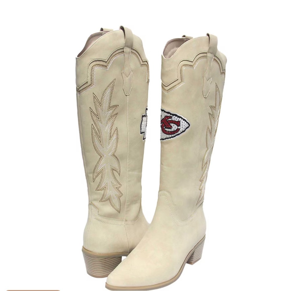 Kansas City Chiefs cream Cowboy boots